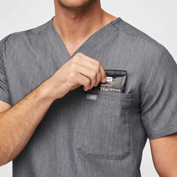 Figs Leon Three-Pocket Scrub Top Style FM1500 Gray Men M - Picture 4 of 11